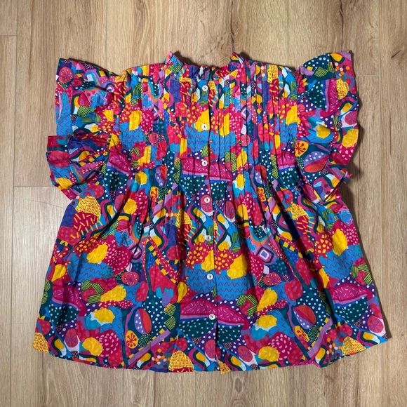 Sohana Colorful Multicolor Ruffle Sleeve Flutter‎ Women's Top Size Large - Picture 5 of 6